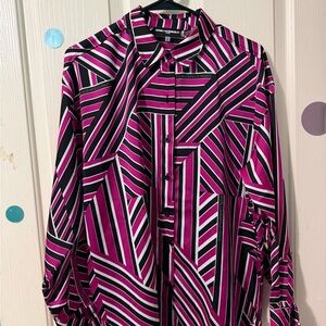 Karl Lagerfeld Black and Pink Geometric Button-Up Blouse